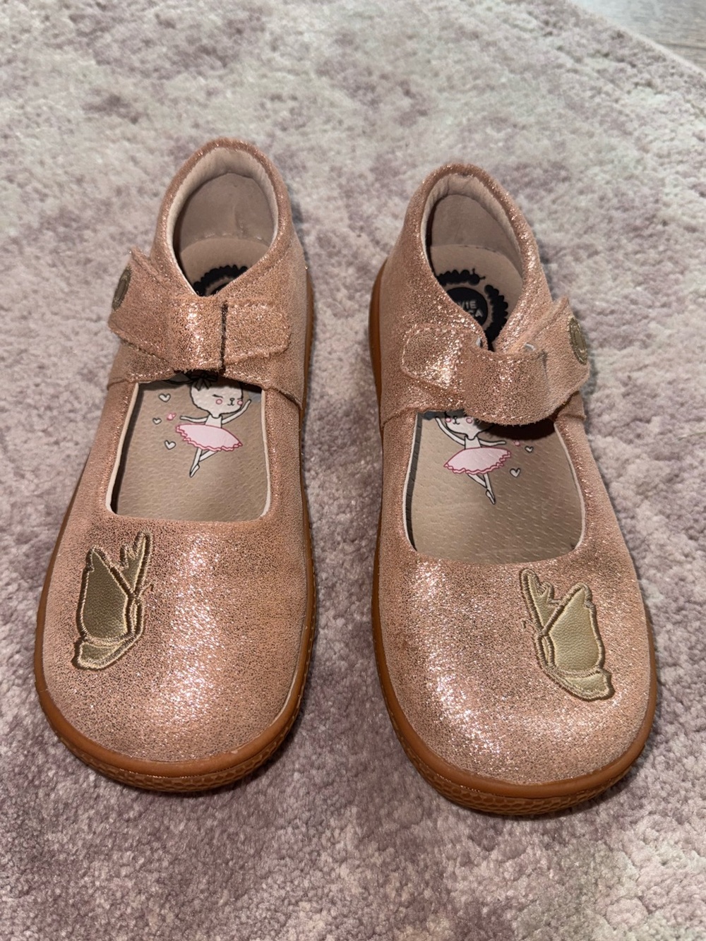 Livie & Luca Girls 12 Sparkly Pink Rose Gold Leather Butterfly Flats Shoes